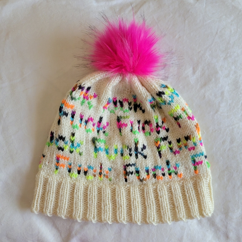 Handmade beanie winter hat. Explicit theme: F*CK subtle